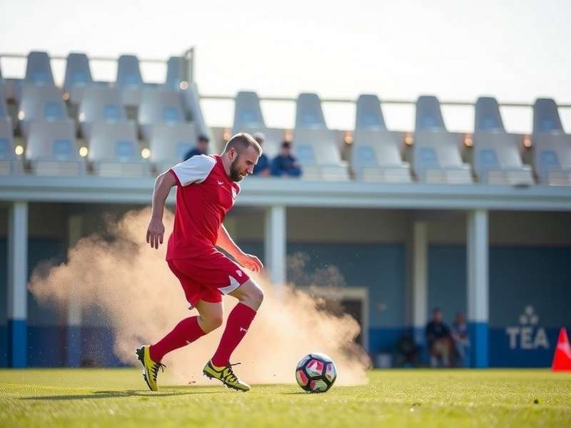 Indian football striker practicing shooting drill on field