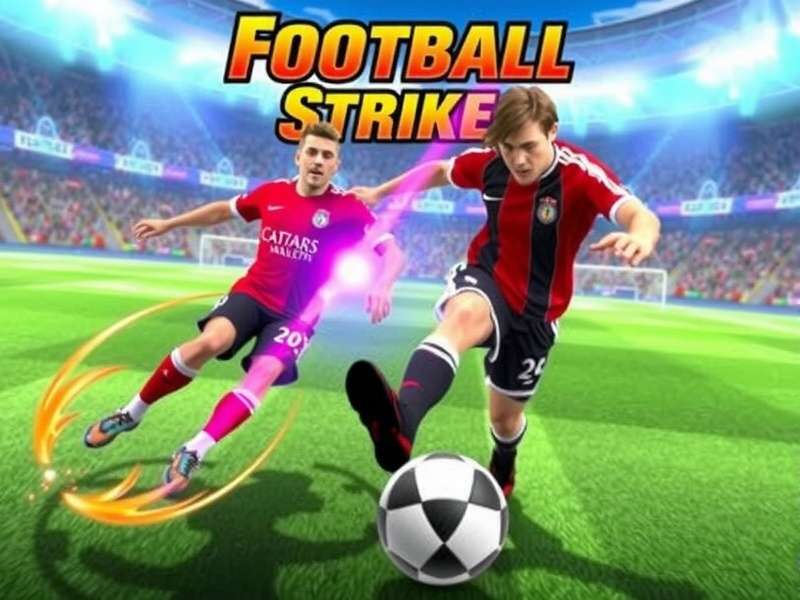 Dynamic gameplay screenshot of Football Strike Online Soccer showing a player taking a penalty kick