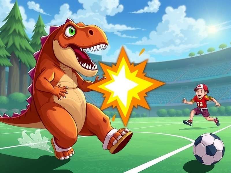 Football Strike Dinosaur Mode gameplay scene showing a soccer ball and dinosaur silhouette