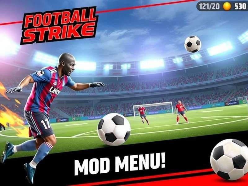 Football Strike Mod Menu interface showing unlocked features and unlimited coins
