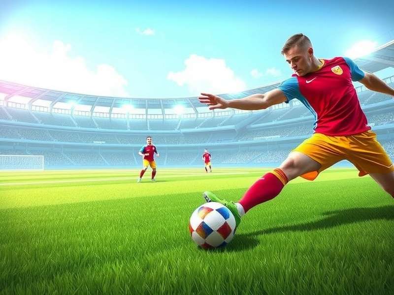 Football striker practicing a powerful shot on goal