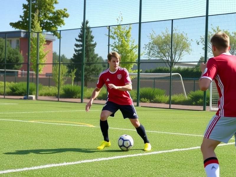 Football striker practicing a volley shot during training