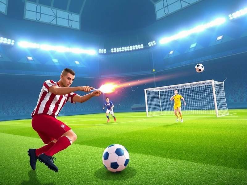 Football Strike Gameplay screenshot showing a player taking a free kick