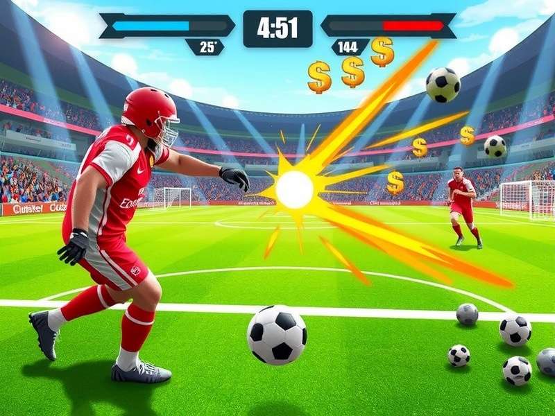 Close-up of a mobile phone displaying the Football Strike game during a penalty shootout