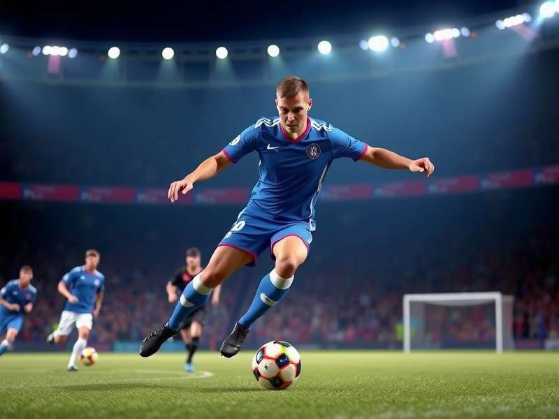 A striker positioning themselves for a shot on goal in a football match