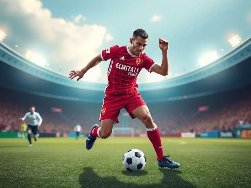 A football striker poised to take a shot on goal in a packed stadium