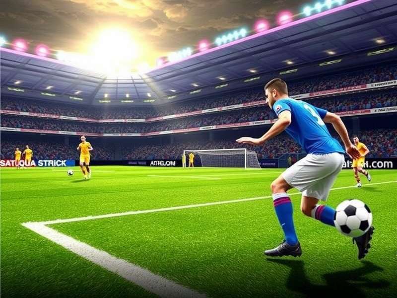 Football Strike Gameplay showing a player taking a penalty shot in an online match