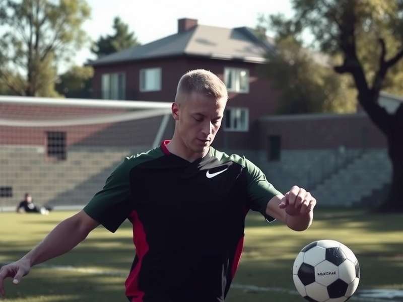 Football striker practicing first-time shot from a cross