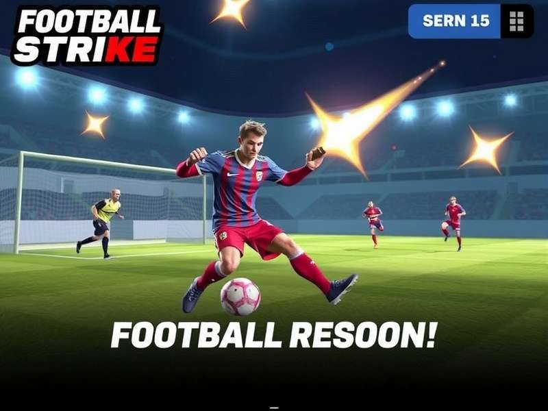 Football Strike game action screenshot showing a player taking a shot on goal with Indian stadium background