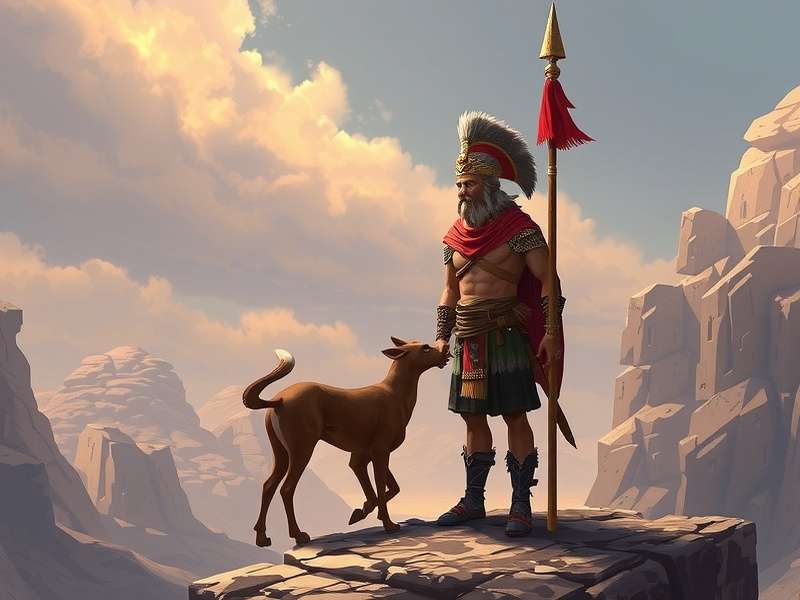 Ancient Odyssey Chieftain — Football Strike legendary mode artwork featuring a warrior chieftain on a football field under a dramatic sky.