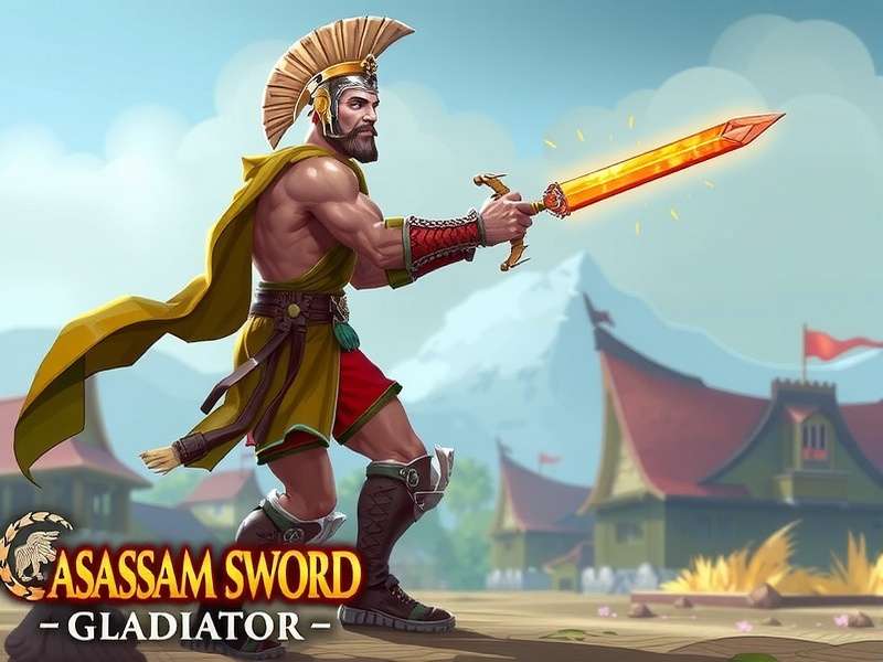Assam Sword Gladiator arena scene with traditional Assamese warriors and modern gaming interface