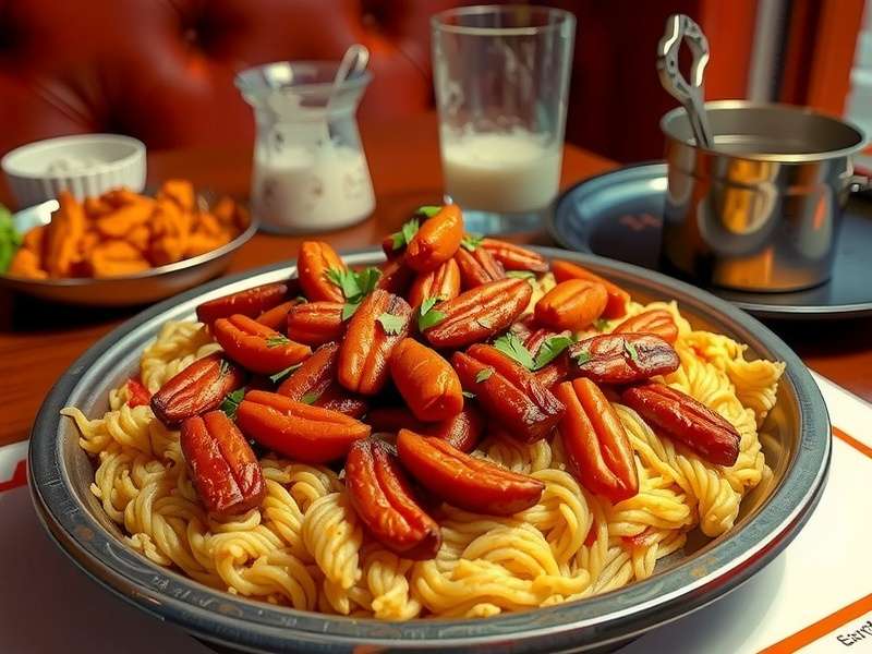 A steaming plate of Authentic Hyderabad Biryani with saffron, tender meat, and aromatic basmati rice, representing the rich culinary heritage of Deccan.