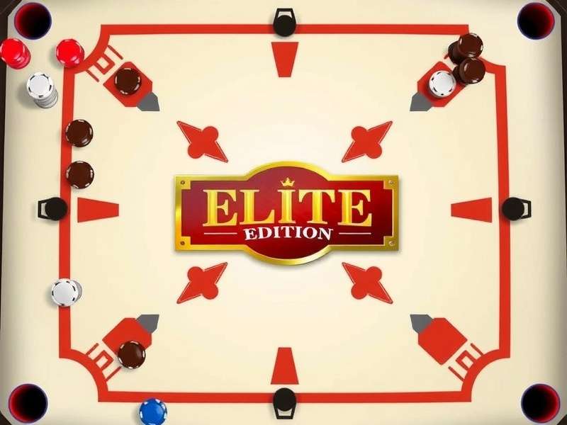 Carrom Elite Edition — Premium Indian carrom board with striker and coins arranged in classic formation