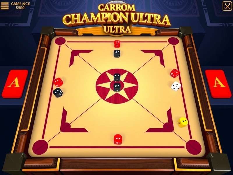 Carrom Champion Ultra – professional carrom board setup with striker and coins arranged for a championship match